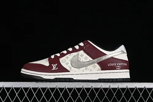 All Categories Nk SB Dunk Series Nk SB Dunk Low Low-top sneakers Louis Vuitton x Nk Dunk Low joint custom-burgundy silver hook SB low-top casual sneakers FC1688-188